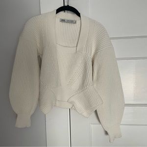 Zara white cotton peplum sweater size small